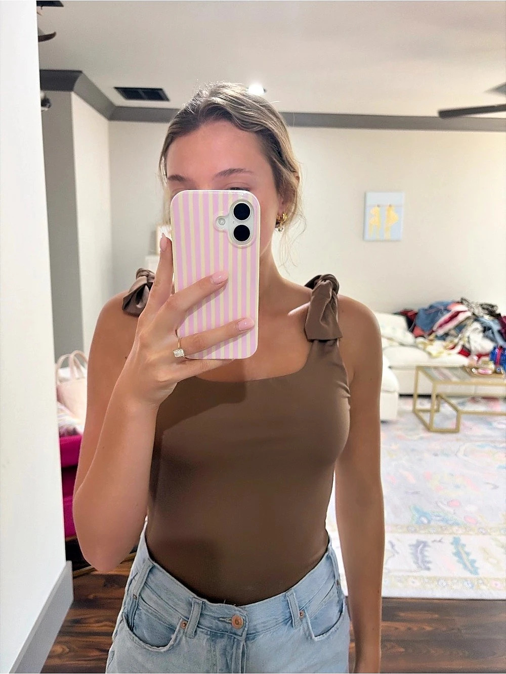 Tie Shoulder Brown Tank Top Like New